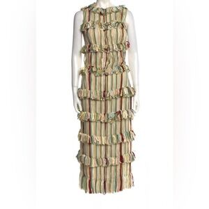 Striped Interior Ruffled Midi Dress in Multicolor